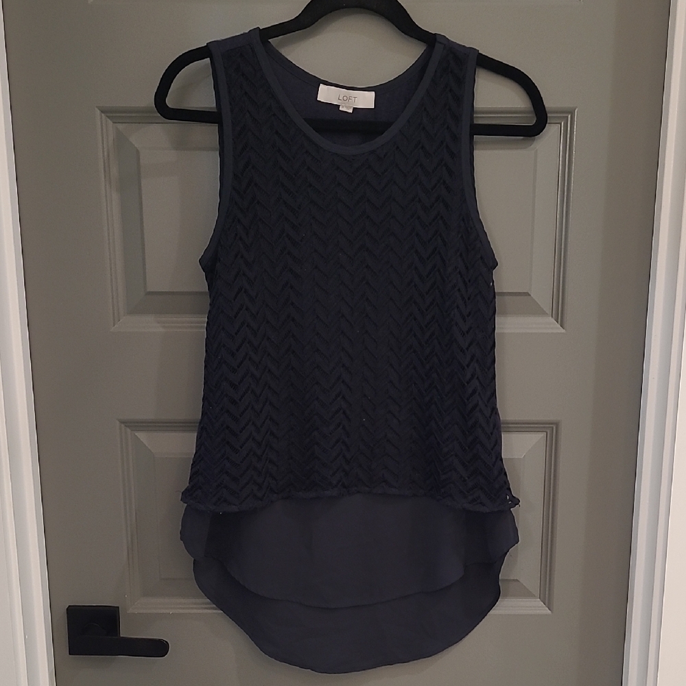LOFT Dark Blue Textured Tank Top